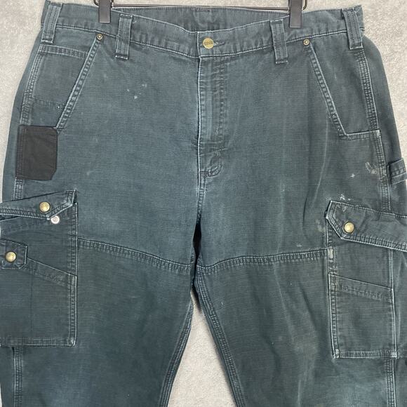 Carhartt Cargo Pants Mens 37x30 Black Relaxed Fit Double Knee Workwear Utility - Picture 2 of 16